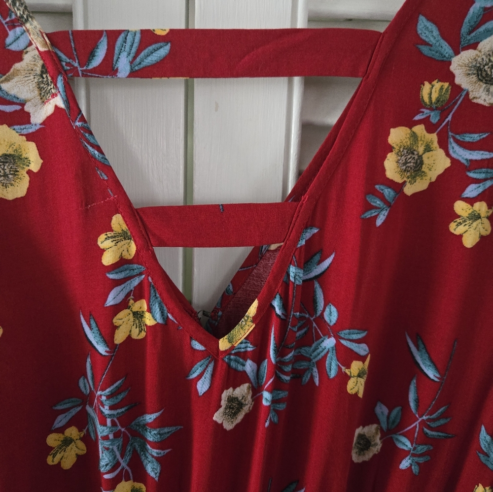 B.O.G. Collective Red Floral Faux Wrap Mini Dress Boho RUNS SMALL - Picture 11 of 12